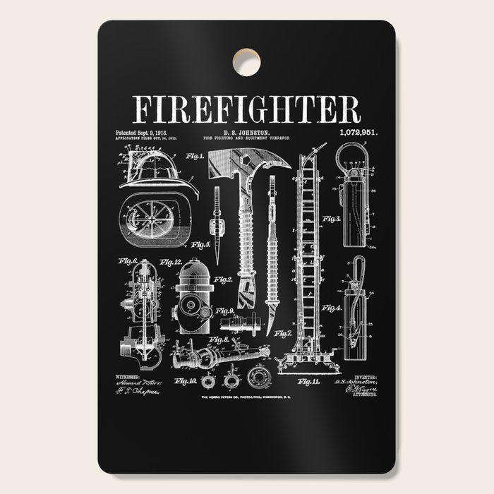 Firefighter Fire Department Fireman Vintage Patent Print Cutting Board Gallery Image 1