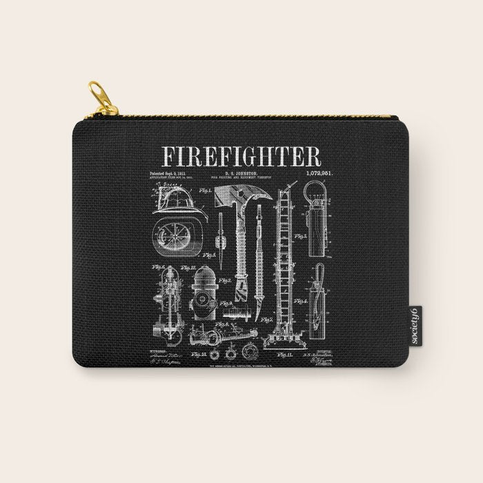 Firefighter Fire Department Fireman Vintage Patent Print Carry All Pouch Gallery Image 1