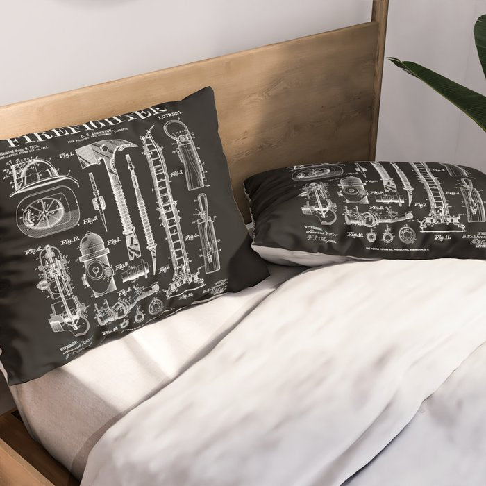 Firefighter Fire Department Fireman Vintage Patent Print Pillow Sham Gallery Image 2