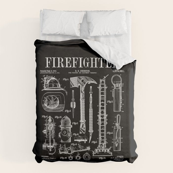 Firefighter Fire Department Fireman Vintage Patent Print Duvet Cover Gallery Image 1