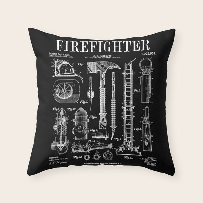 Firefighter Fire Department Fireman Vintage Patent Print Throw Pillow Gallery Image 6