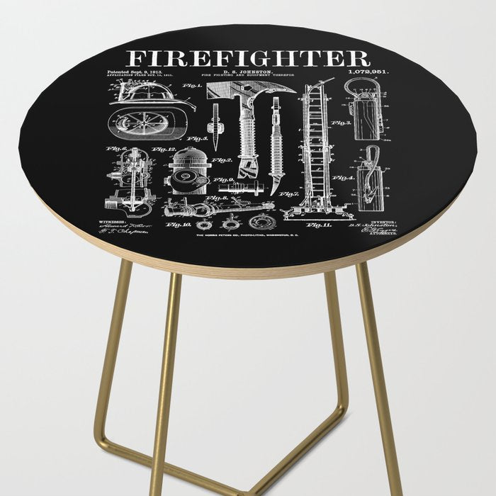 Firefighter Fire Department Fireman Vintage Patent Print Side Table Gallery Image 2