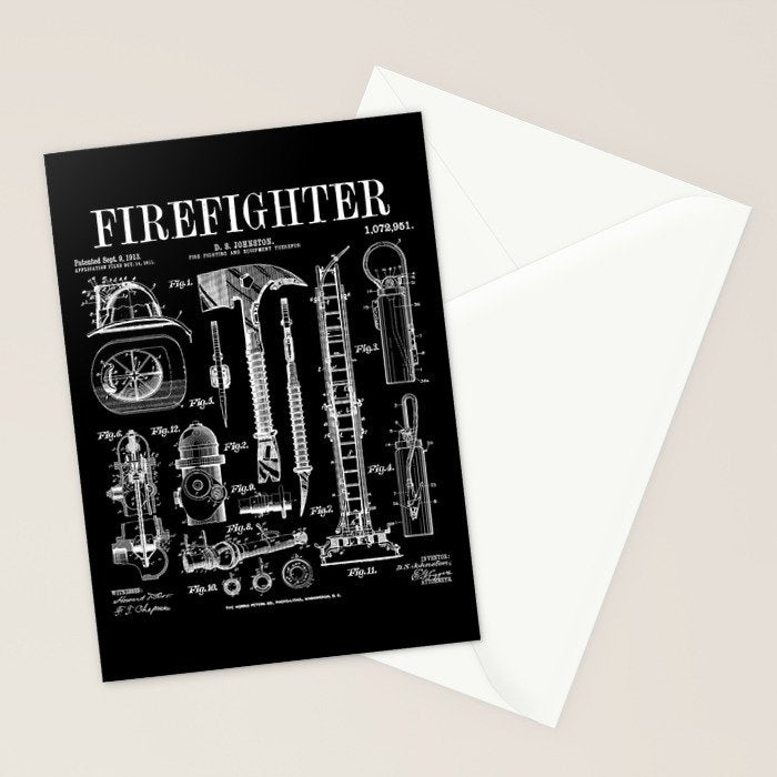 Firefighter Fire Department Fireman Vintage Patent Print Stationery Card Gallery Image 2