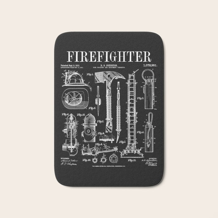 Firefighter Fire Department Fireman Vintage Patent Print Bath Mat Gallery Image 1