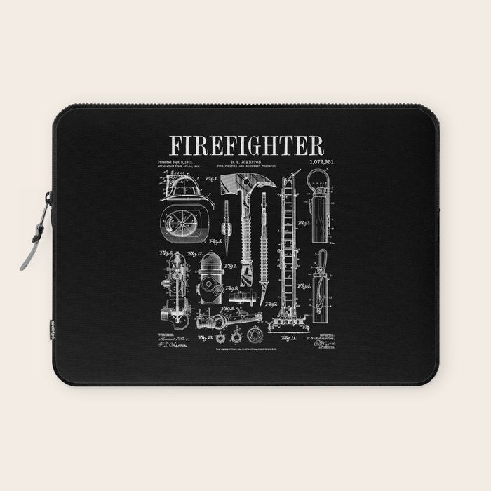 Firefighter Fire Department Fireman Vintage Patent Print Laptop Sleeve Gallery Image 1