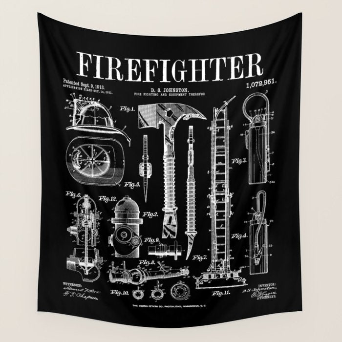 Firefighter Fire Department Fireman Vintage Patent Print Wall Tapestry Gallery Image 4