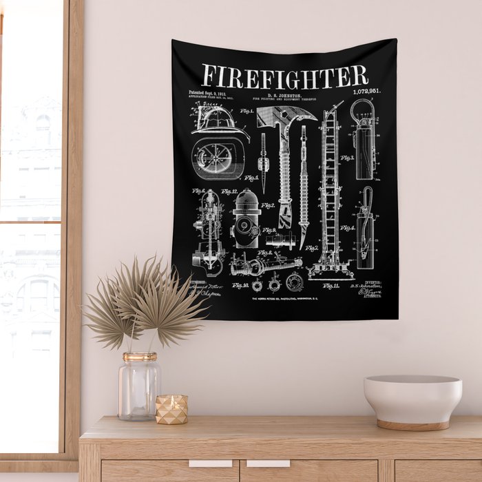 Firefighter Fire Department Fireman Vintage Patent Print Wall Tapestry Gallery Image 2