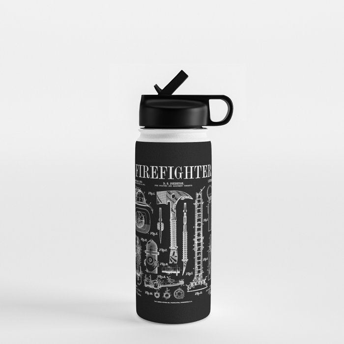 Firefighter Fire Department Fireman Vintage Patent Print Water Bottle Gallery Image 1