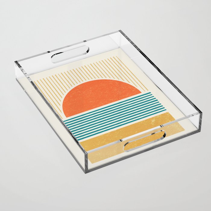 Sun Beach Stripes - Mid Century Modern Abstract Acrylic Tray Gallery Image 1