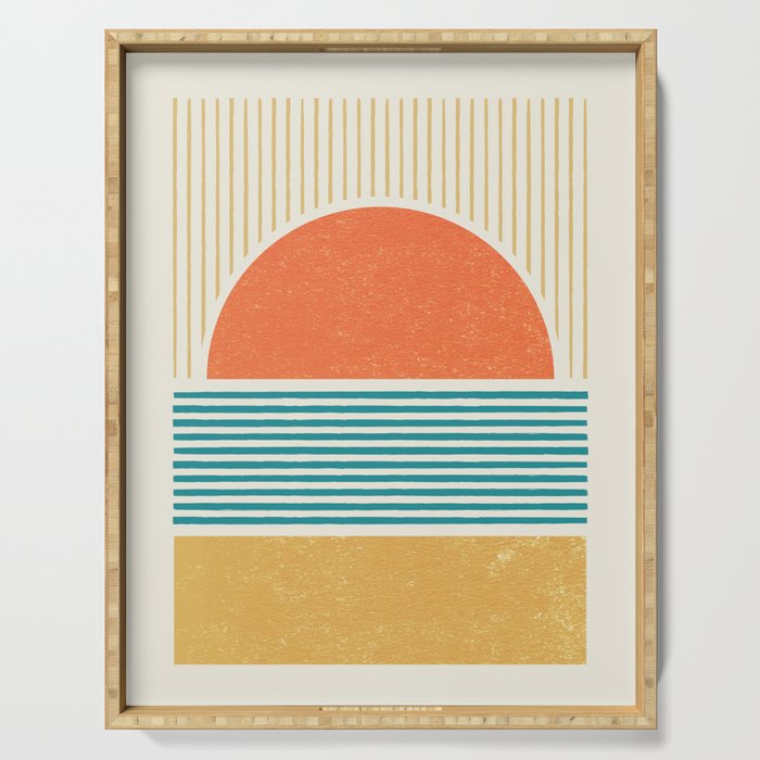 Sun Beach Stripes - Mid Century Modern Abstract Serving Tray Gallery Image 1