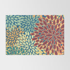 Festive Floral Prints, Red, Teal, Yellow, Orange, Colourful Prints Rug Gallery Image 2