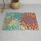 Festive Floral Prints, Red, Teal, Yellow, Orange, Colourful Prints Rug Gallery Image 1