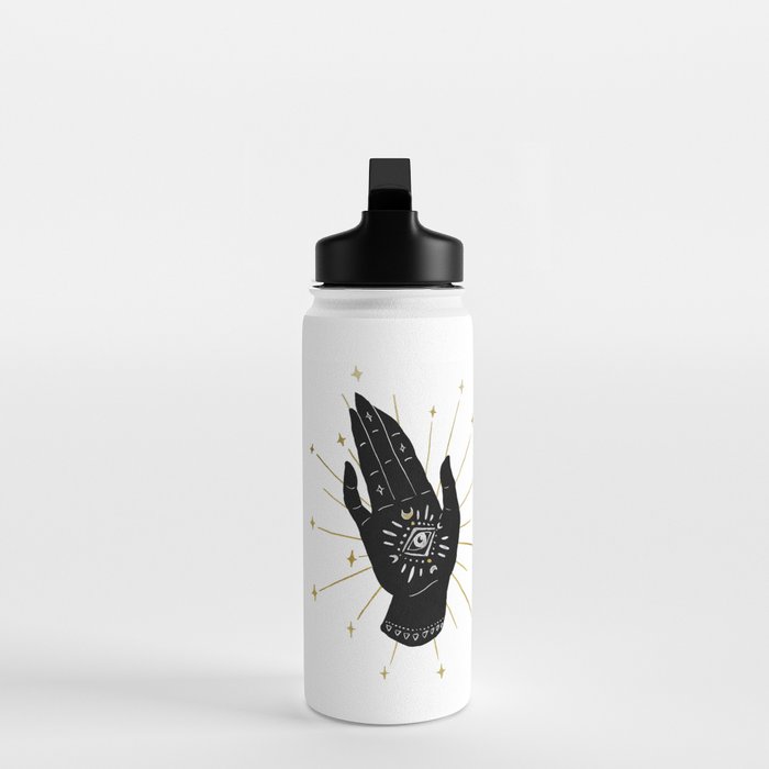Mystic Hand with Eye - Black and Gold Ink Water Bottle Gallery Image 3