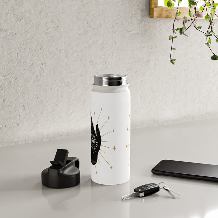 Mystic Hand with Eye - Black and Gold Ink Water Bottle Gallery Image 4