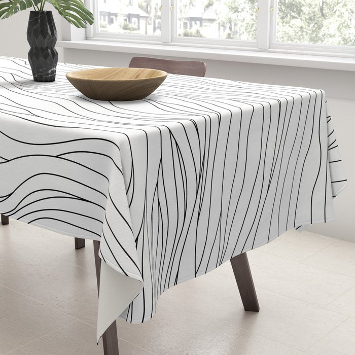 Abstract black and white wave line art pattern Tablecloth Gallery Image 3