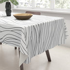 Abstract black and white wave line art pattern Tablecloth Gallery Image 3