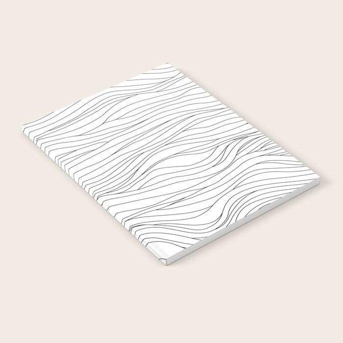 Abstract black and white wave line art pattern Notebook Gallery Image 2