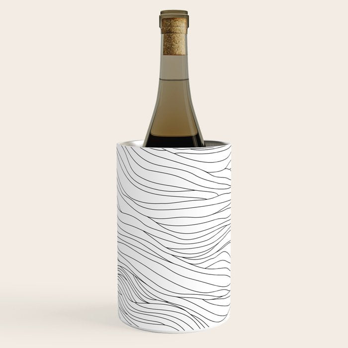 Abstract black and white wave line art pattern Wine Chiller Gallery Image 1