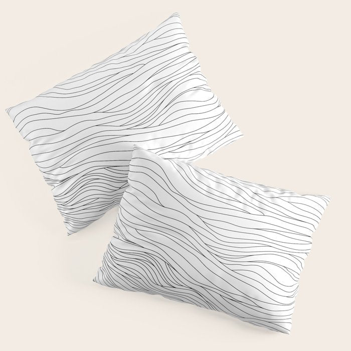 Abstract black and white wave line art pattern Pillow Sham Gallery Image 1
