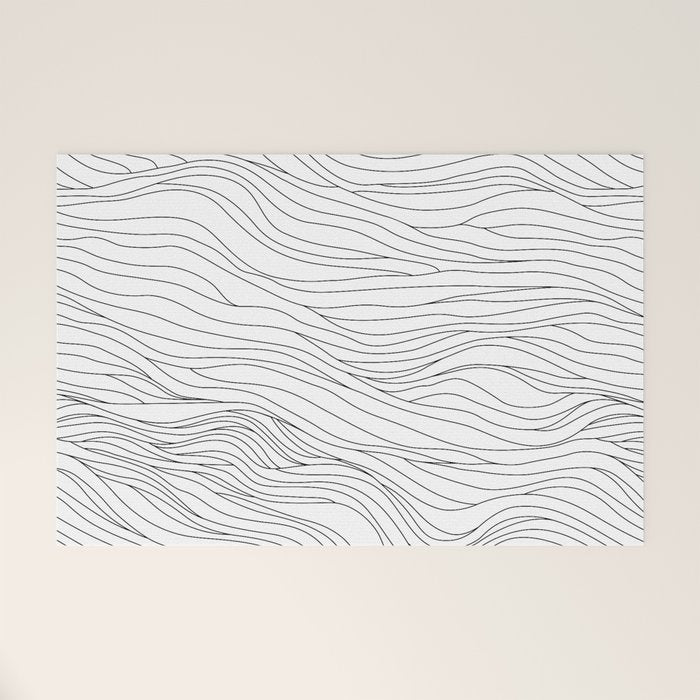 Abstract black and white wave line art pattern Welcome Mat Gallery Image 1