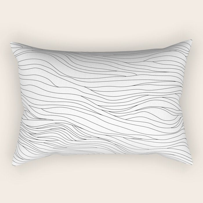 Abstract black and white wave line art pattern Rectangular Pillow Gallery Image 1