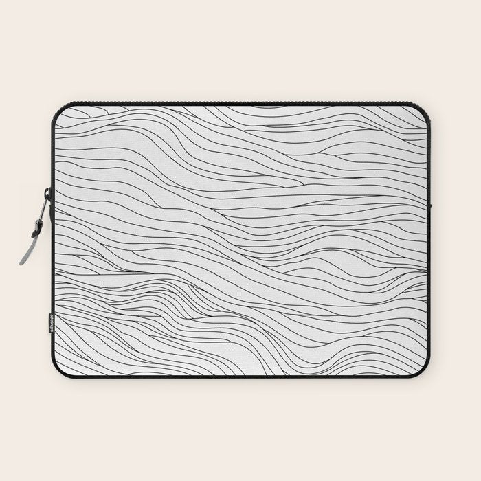 Abstract black and white wave line art pattern Laptop Sleeve Gallery Image 1