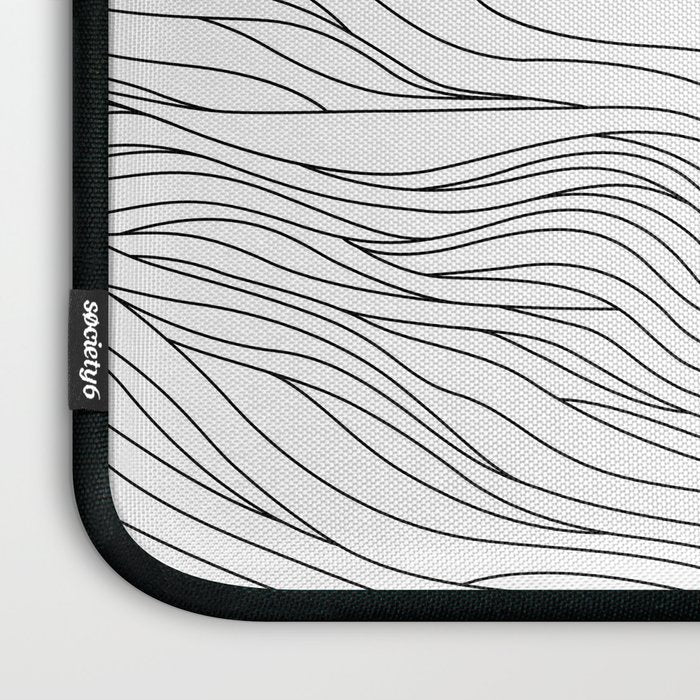 Abstract black and white wave line art pattern Laptop Sleeve Gallery Image 3
