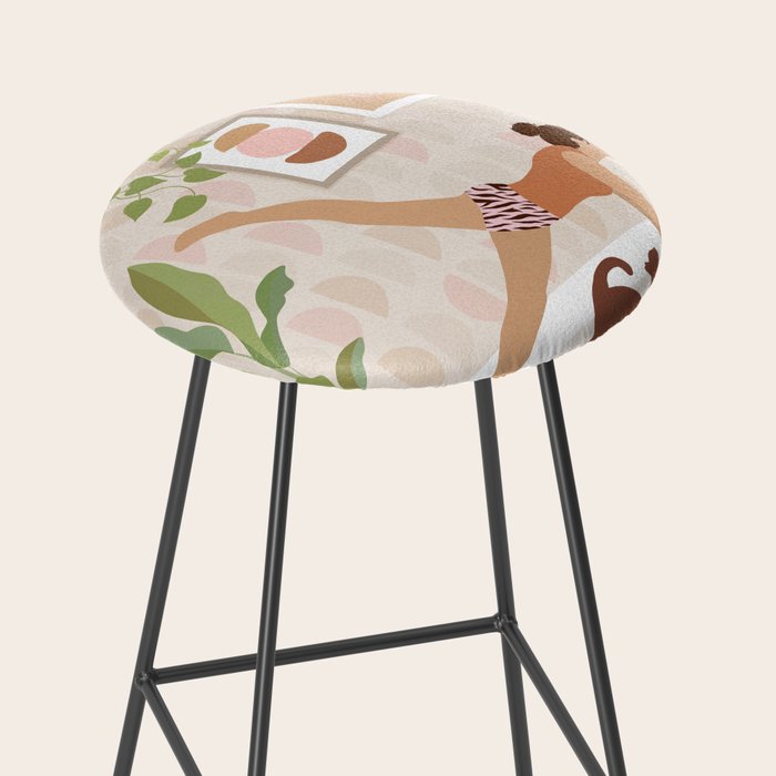 Yoga Girl Power with cat & plants Stool Gallery Image 2