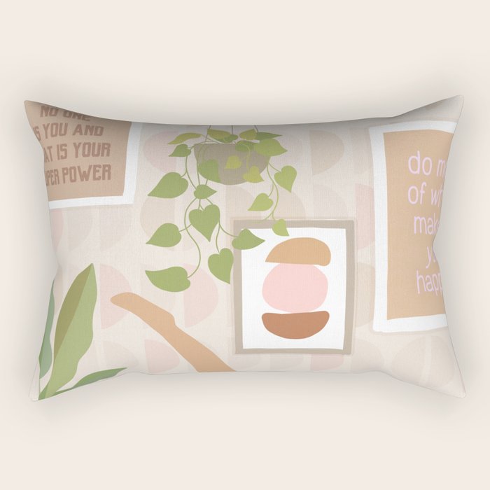 Yoga Girl Power with cat & plants Rectangular Pillow Gallery Image 1