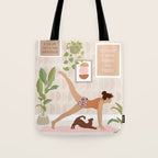 Yoga Girl Power with cat & plants Tote Bag Gallery Image 1