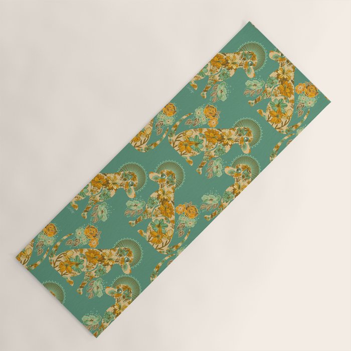 Porcelain Floral Dog - Mint & Ochre Yoga Mat Gallery Image 1