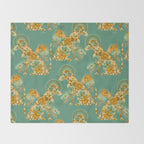 Porcelain Floral Dog - Mint & Ochre Throw Blanket Gallery Image 2