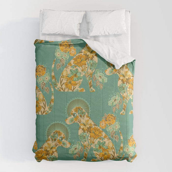 Porcelain Floral Dog - Mint & Ochre Comforter Gallery Image 6