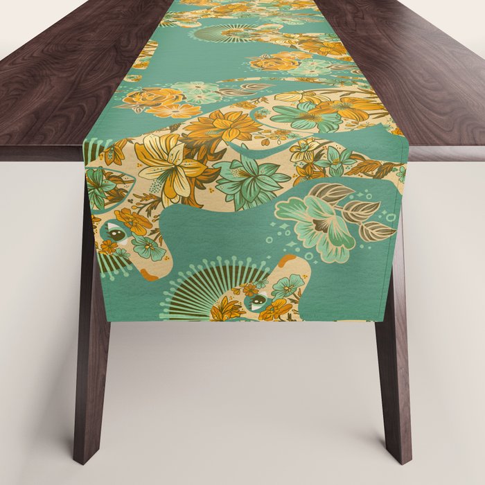 Porcelain Floral Dog - Mint & Ochre Table Runner Gallery Image 1