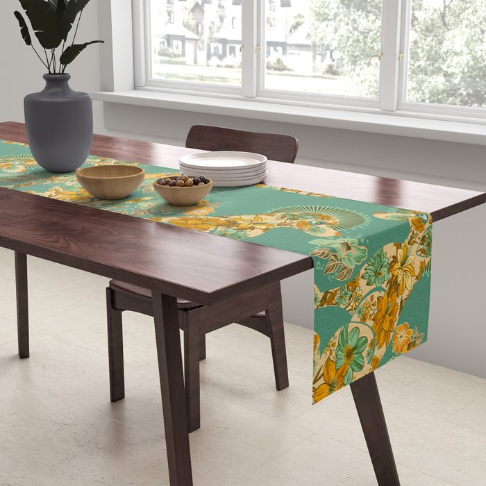 Porcelain Floral Dog - Mint & Ochre Table Runner Gallery Image 2