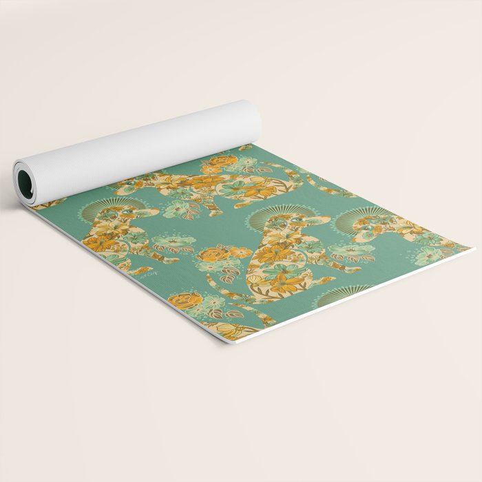 Porcelain Floral Dog - Mint & Ochre Yoga Mat Gallery Image 2