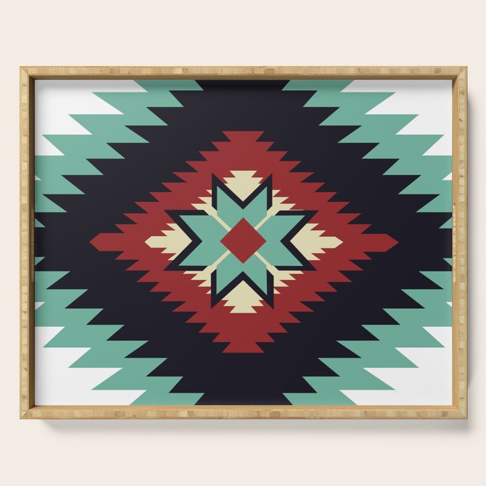 Southwest Santa Fe Geometric Tribal Indian Pattern Serving Tray Gallery Image 1