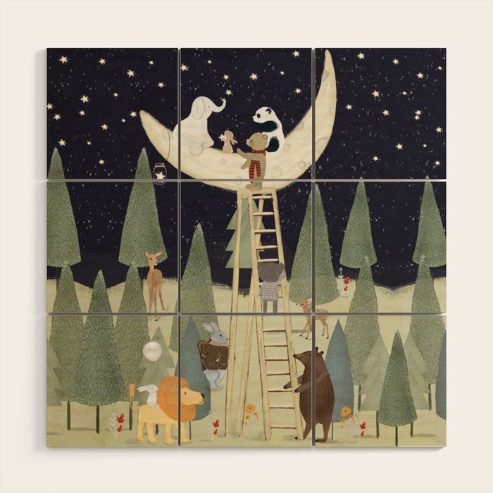 the moon forest Wood Wall Art Gallery Image 1