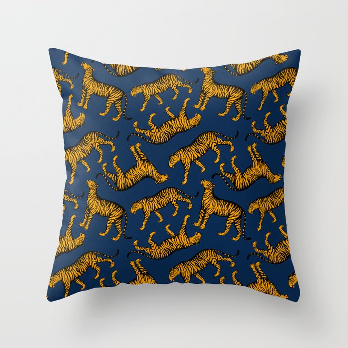 Tigers (Navy Blue and Marigold) Throw Pillow Gallery Image 6