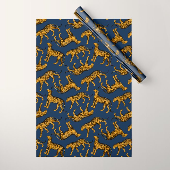 Tigers (Navy Blue and Marigold) Wrapping Paper Gallery Image 1