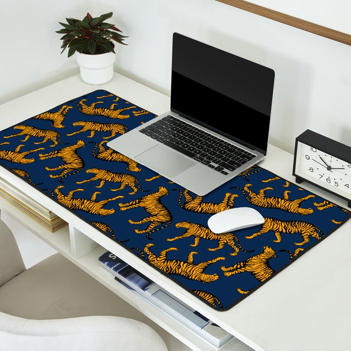 Tigers (Navy Blue and Marigold) Desk Mat Gallery Image 2