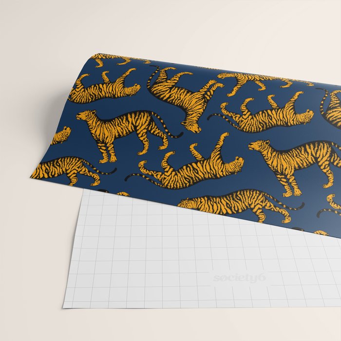 Tigers (Navy Blue and Marigold) Wrapping Paper Gallery Image 2
