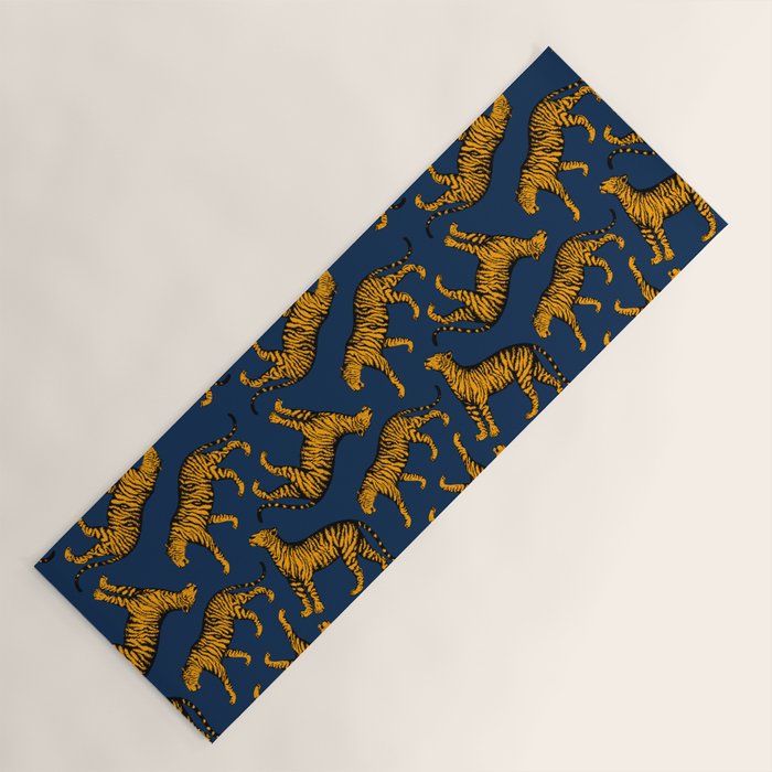 Tigers (Navy Blue and Marigold) Yoga Mat Gallery Image 1
