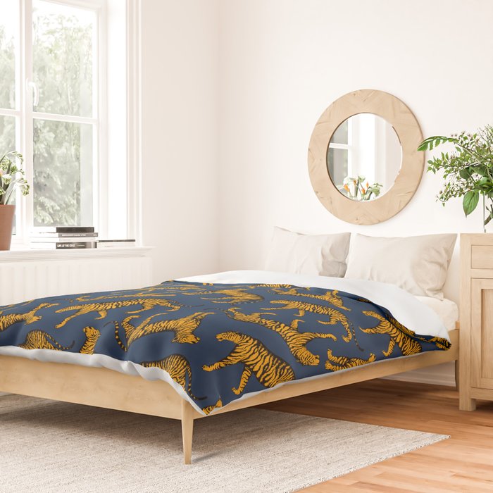 Tigers (Navy Blue and Marigold) Duvet Cover Gallery Image 2