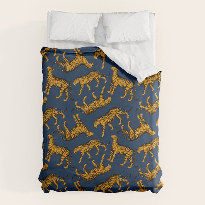 Tigers (Navy Blue and Marigold) Duvet Cover Gallery Image 6