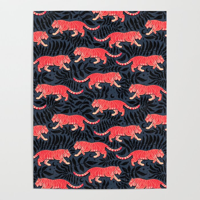 Tigers - coral and midnight  Poster Gallery Image 1