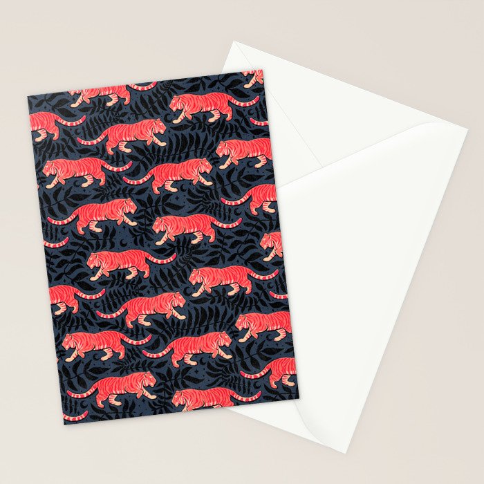 Tigers - coral and midnight  Stationery Card Gallery Image 2