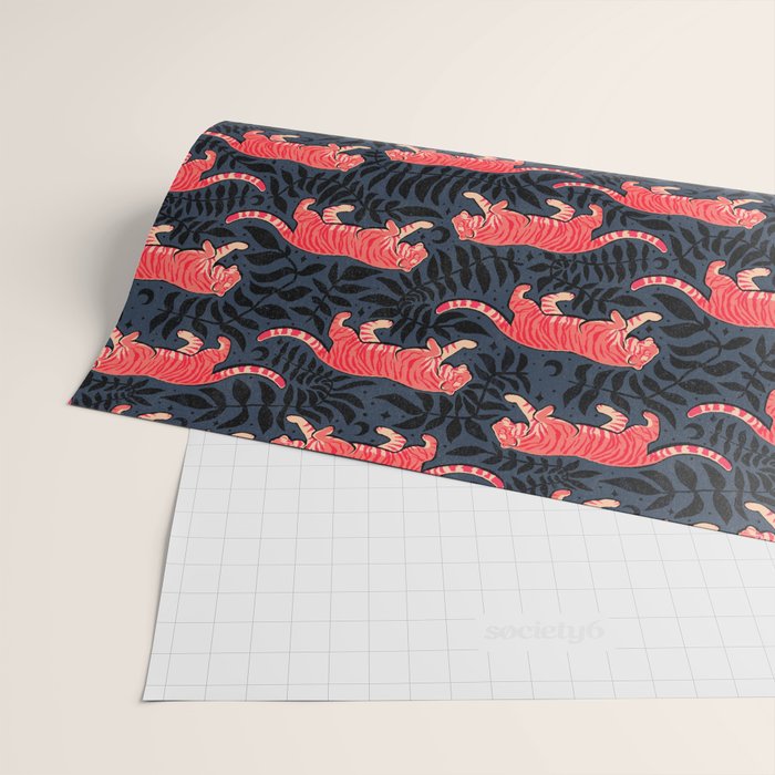 Tigers - coral and midnight  Wrapping Paper Gallery Image 2