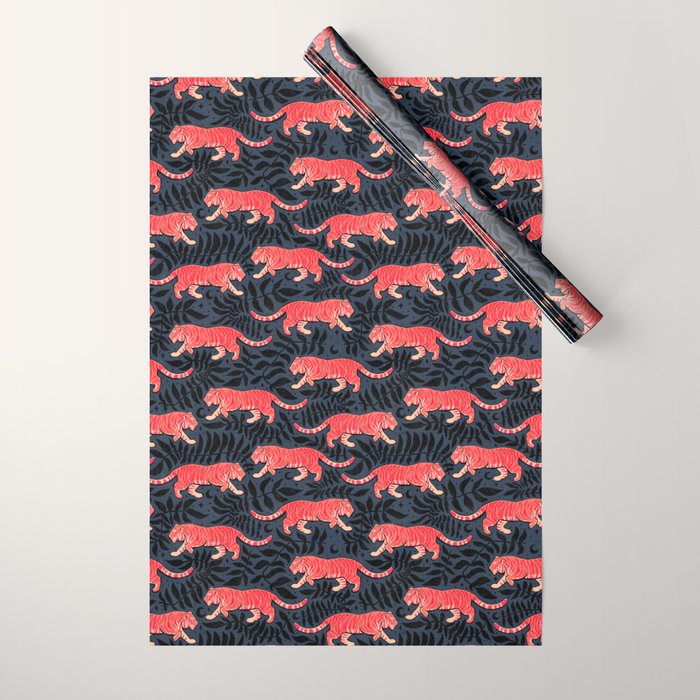 Tigers - coral and midnight  Wrapping Paper Gallery Image 1
