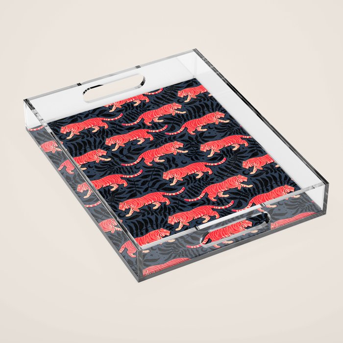 Tigers - coral and midnight  Acrylic Tray Gallery Image 1